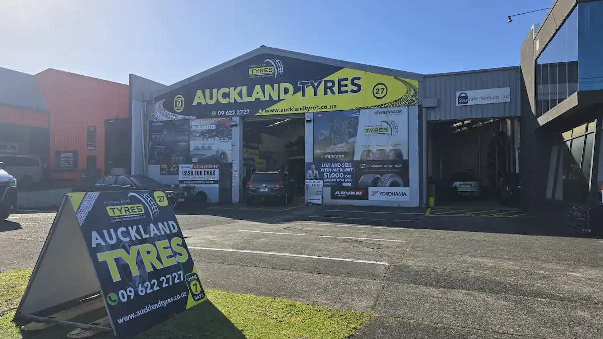 Auckland Tyres shopfront on Selwyn Street, Onehunga